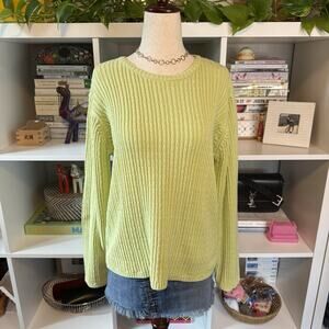 Vintage Talbots Size L Cotton Lime Green Cable Knit Logo Oversized Sweater